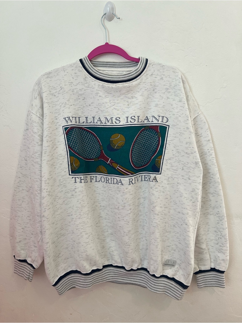 Gear For Sports White Crewneck Sweater with Teal & Yellow Tennis Graphic